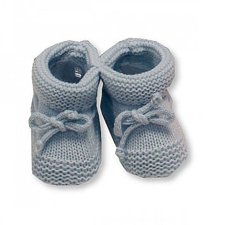 Blue Knit Baby Booties With Bow Tie
