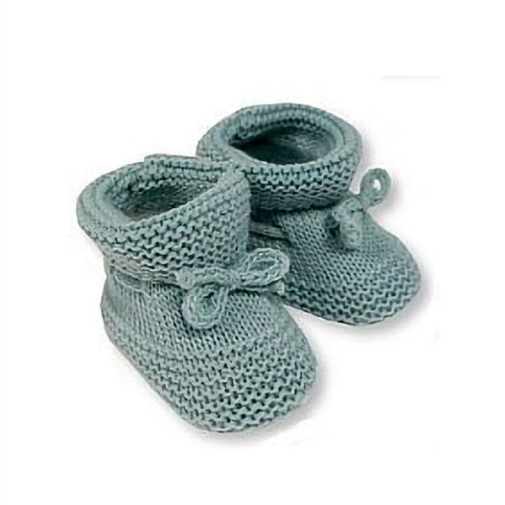 Green Knit Baby Booties with A bow
