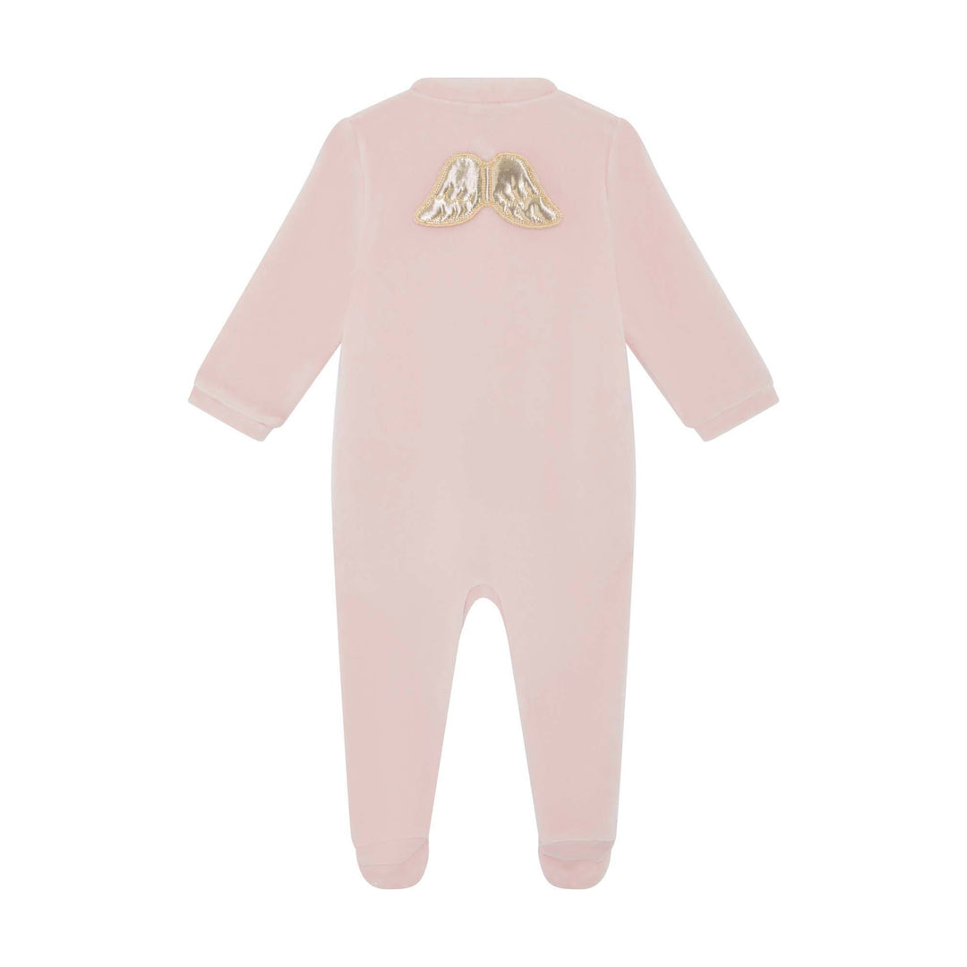 pink velour angel wing baby sleepsuit