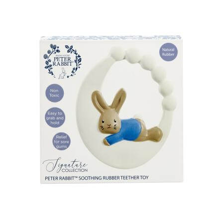 Peter Rabbit soothing rubber teether toy in packaging on a white background