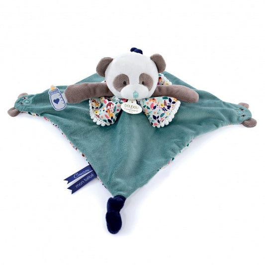 Green panda comforter by Doudou Et Compagnie with 2 finger puppets 