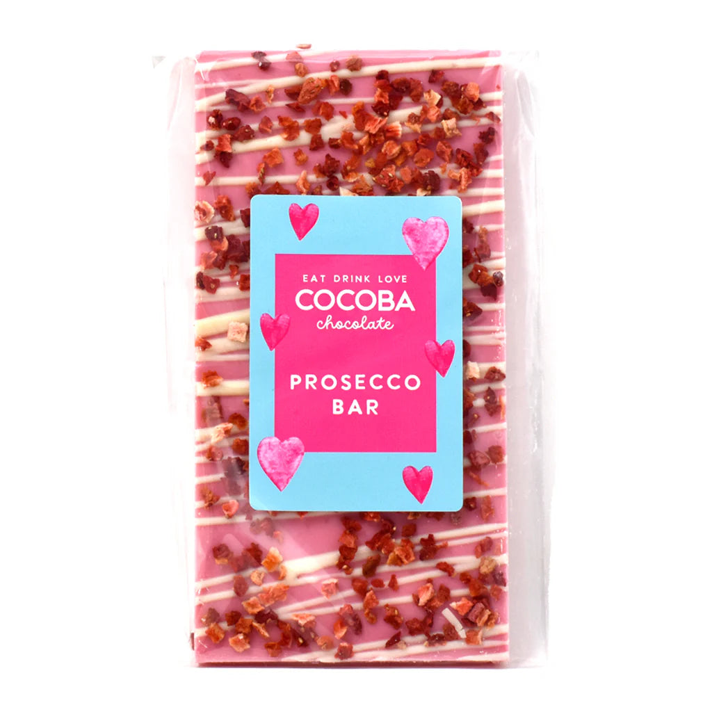 pink and white prosecco chocolate bar
