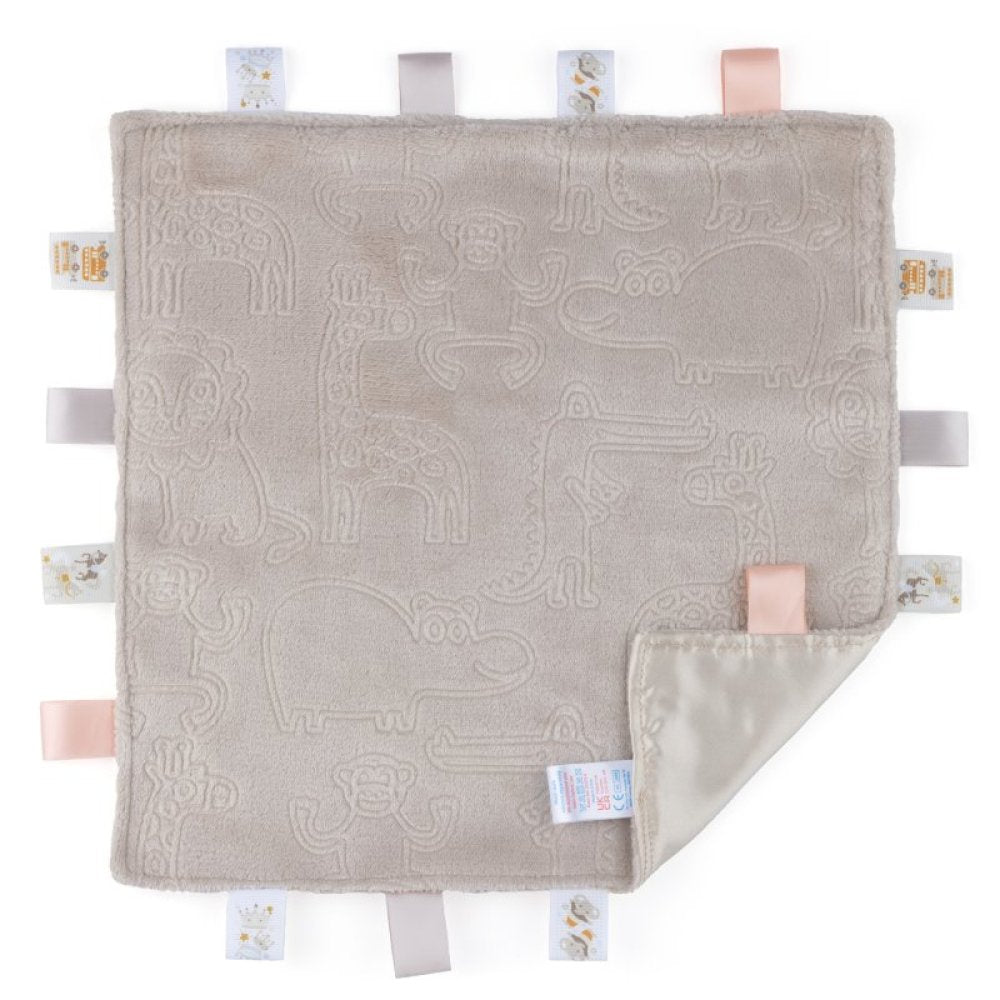 soft beige ribbon tabbed baby comforter