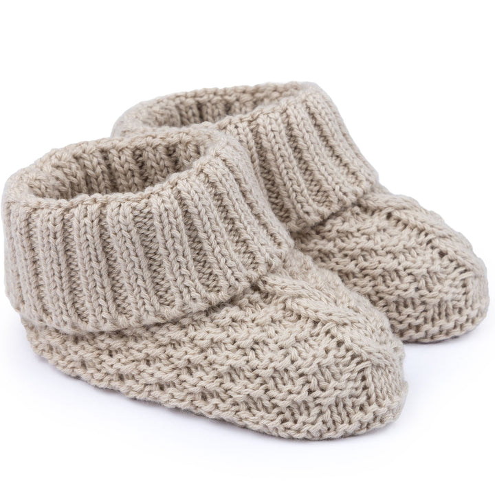 biscuit coloured baby cotton booties 