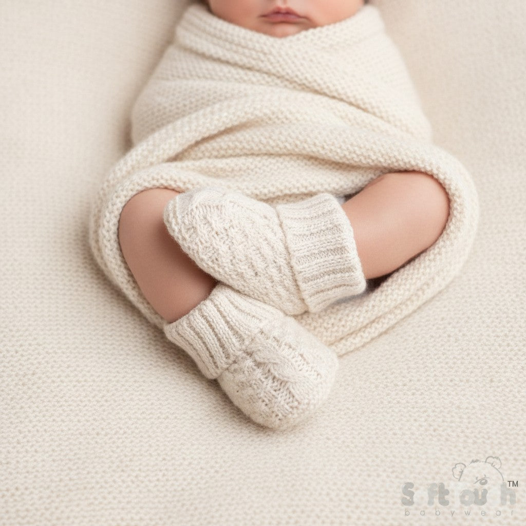 Oatmeal cotton baby bootees