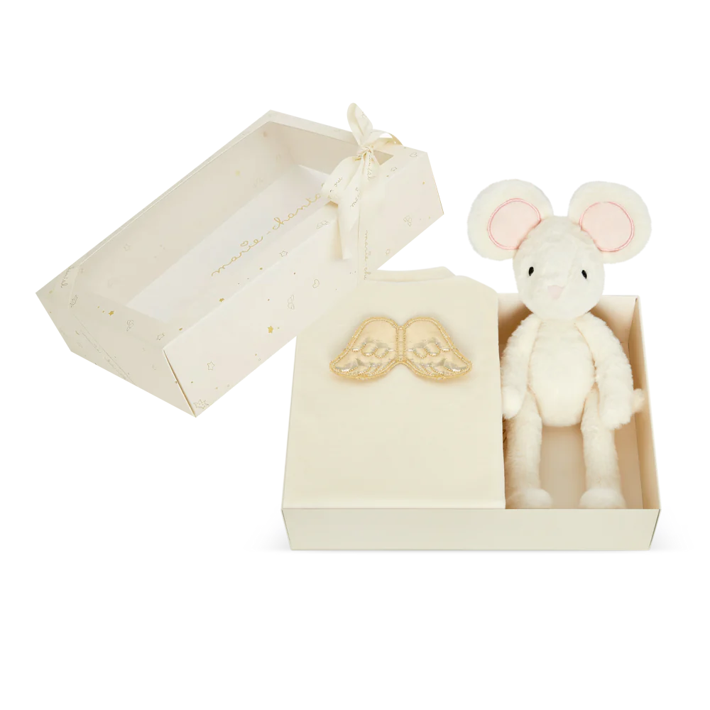 baby gift in a box includes luxury  velour sleepsuit and soft mouse toy