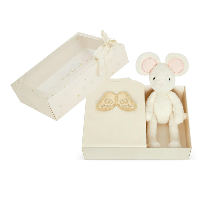 baby gift in a box includes luxury  velour sleepsuit and soft mouse toy