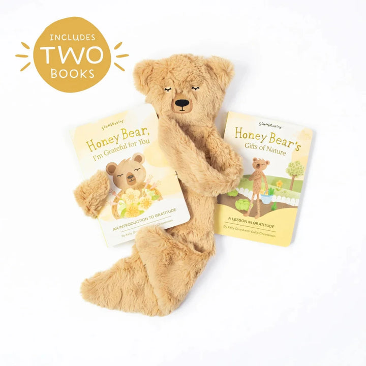 honey bear snuggler with 2 board books about grattude