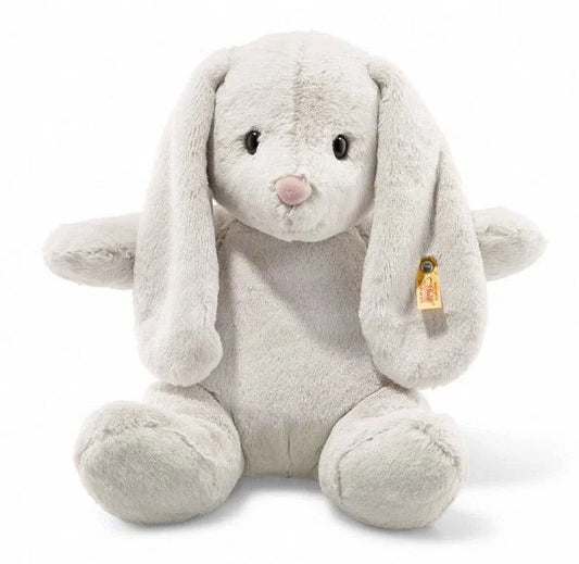 Steiff large grey hoppie bunny in grey with a button in her ear