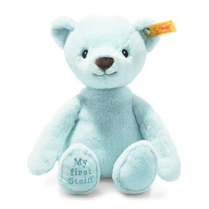 My first Steiff teddy in blue with a button in ear