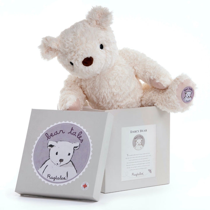 Teddy in cream with embroidered nose and eyes in a gift box