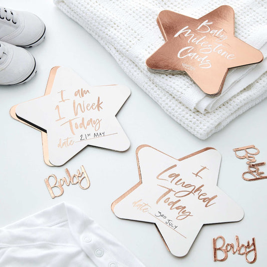 Rose gold and white star shaped baby  milestone cards 