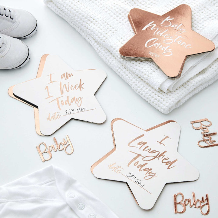 Rose gold and white star shaped baby  milestone cards 