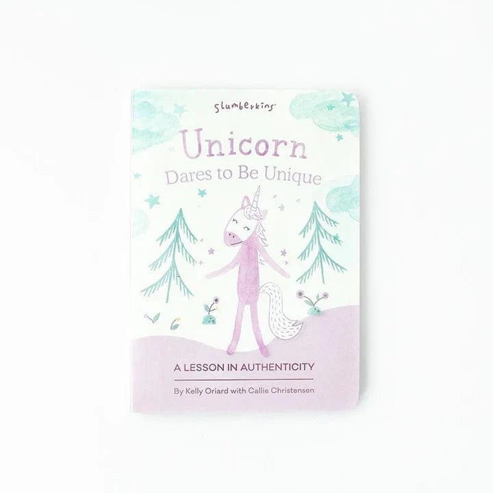 soft pink unicorn snuggler and 2 board books promoting emotional health