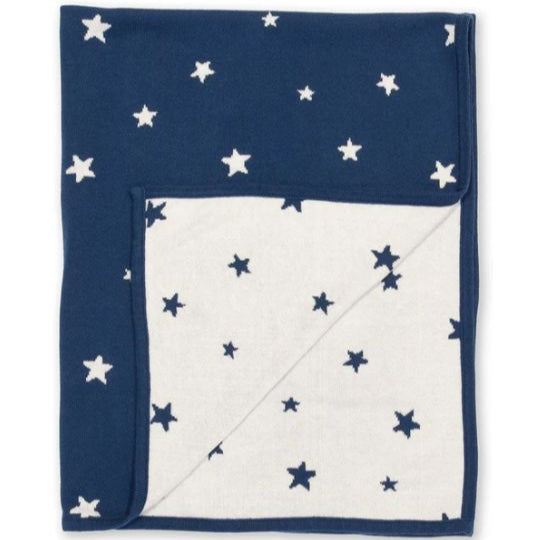 organic bab blanket in Blue and white with stars 