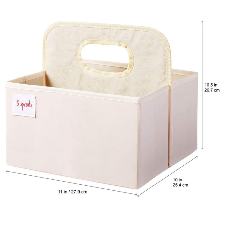 Beige nappy caddy in sections with a handle and applique pink spotted elephant in felt 