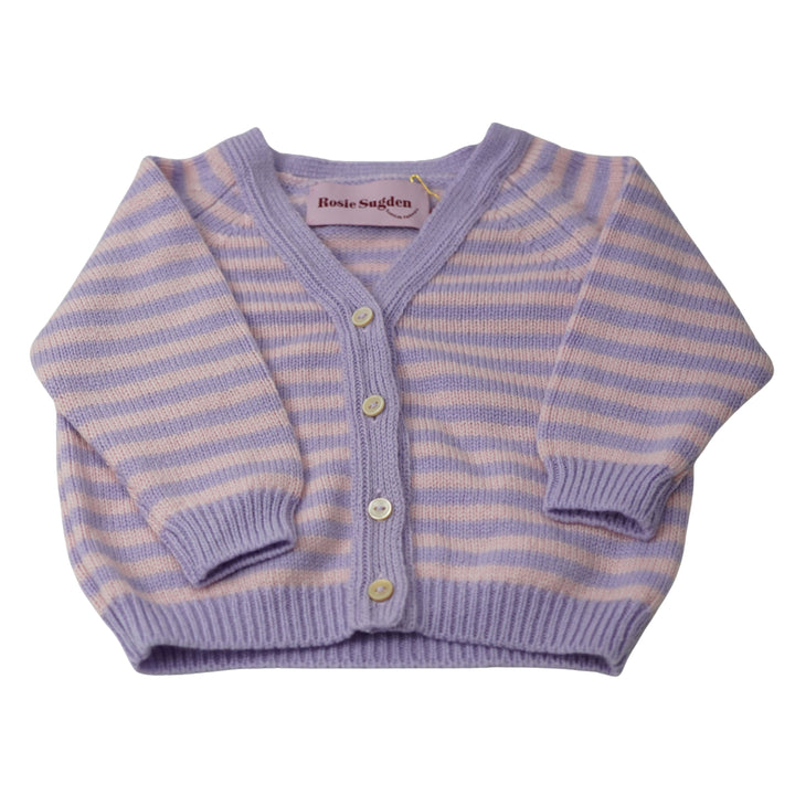 Cashmere Baby Cardigan Lupin And Marshmallow Stripe