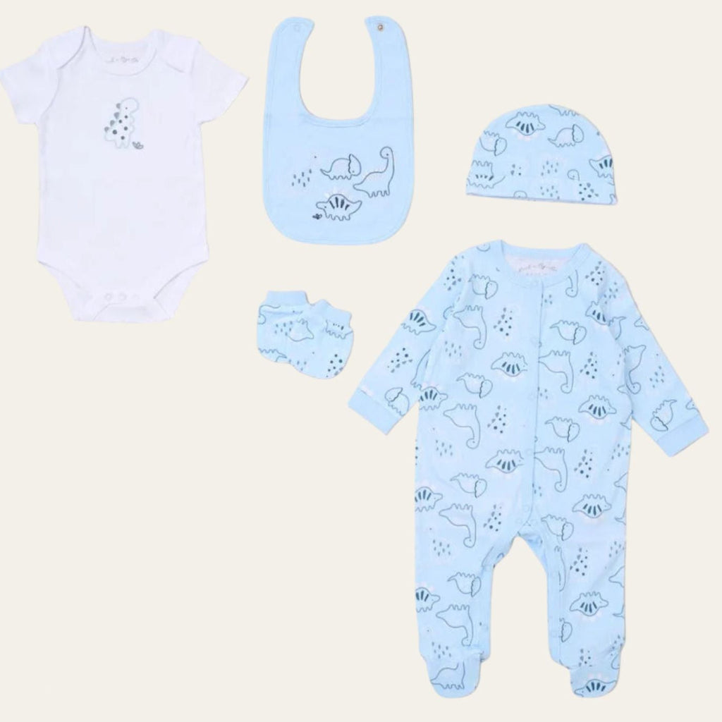 Adorable Personalised Baby Boy Hamper with Dinosaur Clothing Set & Soft Blankets Gift Set