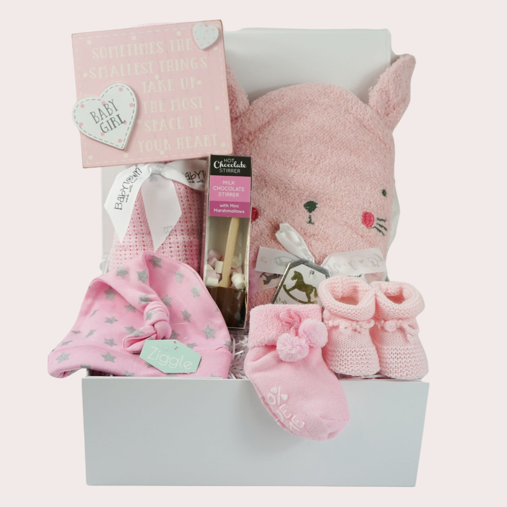 Baby Girl Hamper, Snuggly Bunny Baby Hooded Towel, Baby Blanket, New Mum Chocolate Treat