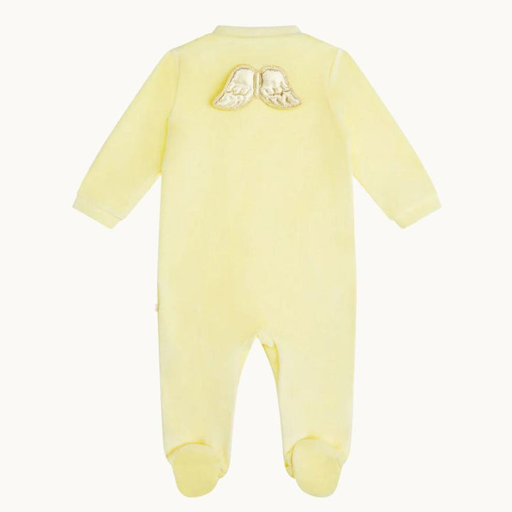 yellow velour angel wing baby sleep suit