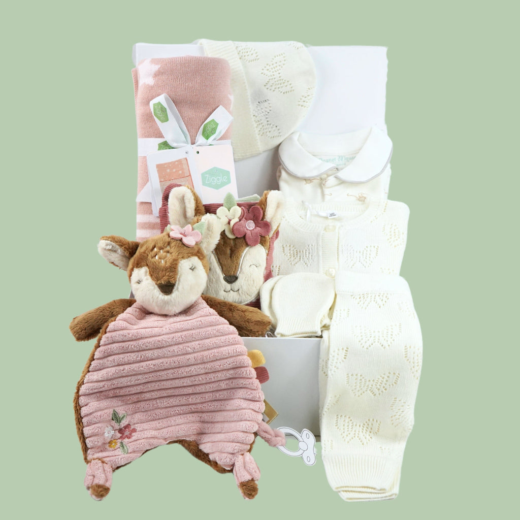 Baby Girl Hamper Box, Baby Sleepsuit And Knit Set, Personalisable Litt ...