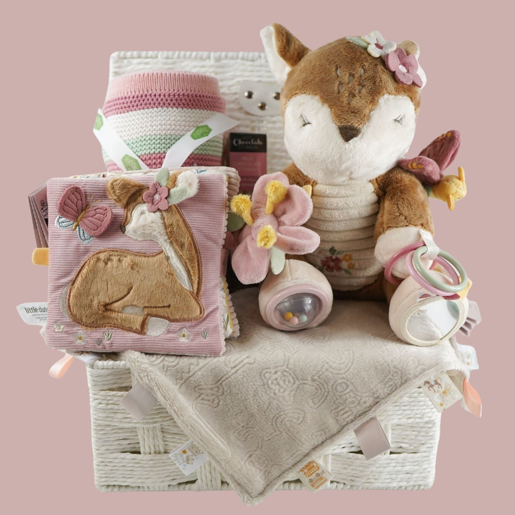 luxury baby gifts with activity deer, soft deer book , striped blanket, soft taggie comforter 