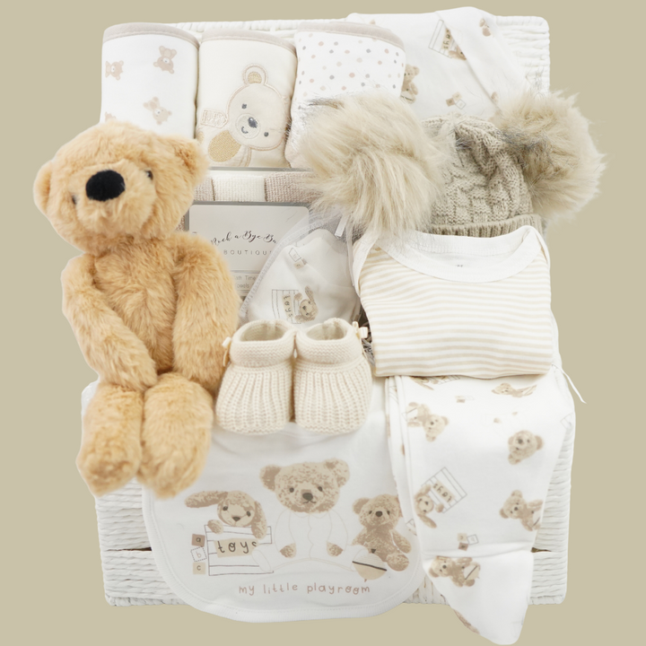 Baby Gift hamper teddy bear themed clothing set, booties and 3 teddy themed bath towels