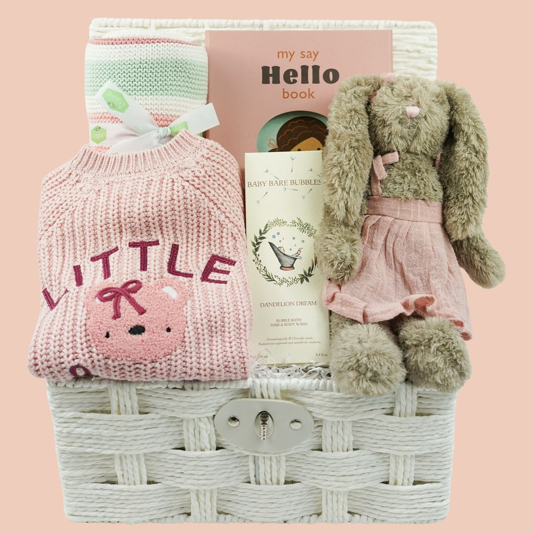 Luxury Baby Girl Hamper With Soft Bunny, Newborn Baby Girl Gift