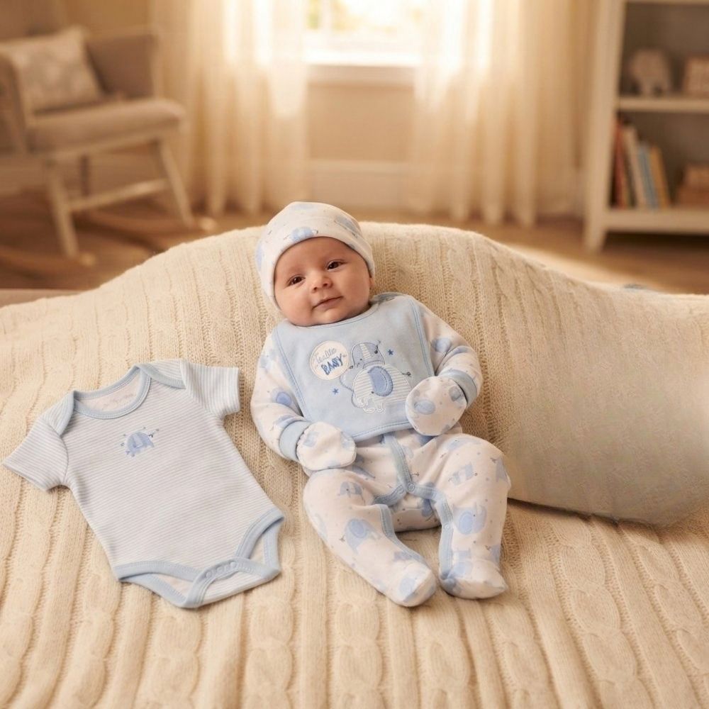 Baby Boy Blue Layette Set 'Hello Baby'