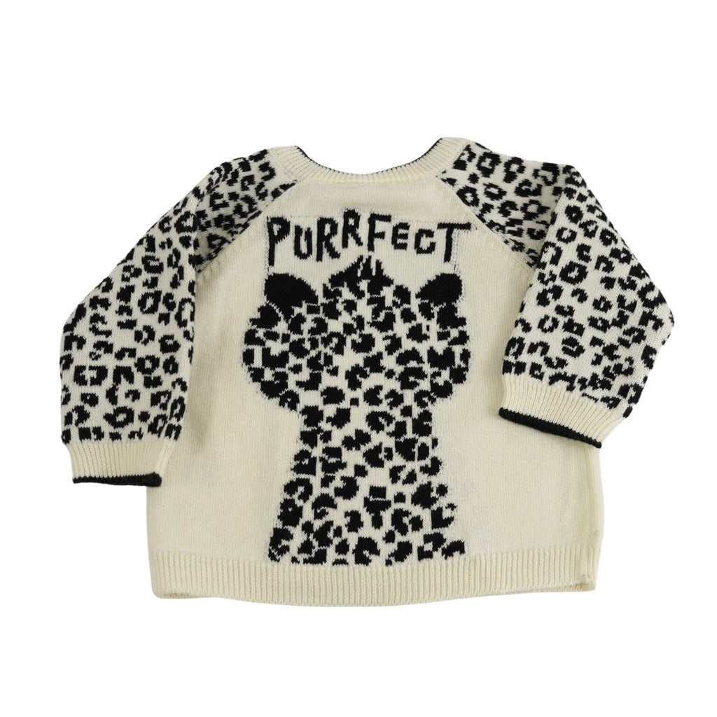 cream and black baby cotton jumper with leopard design