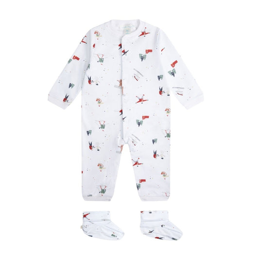 Marie-Chantal Skating Elves Sleepsuit And Bootie Set In Organic Cotton