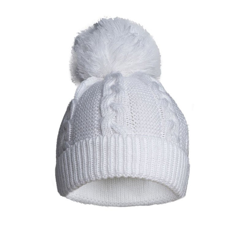 white cable knit baby pompom hat, recycled 