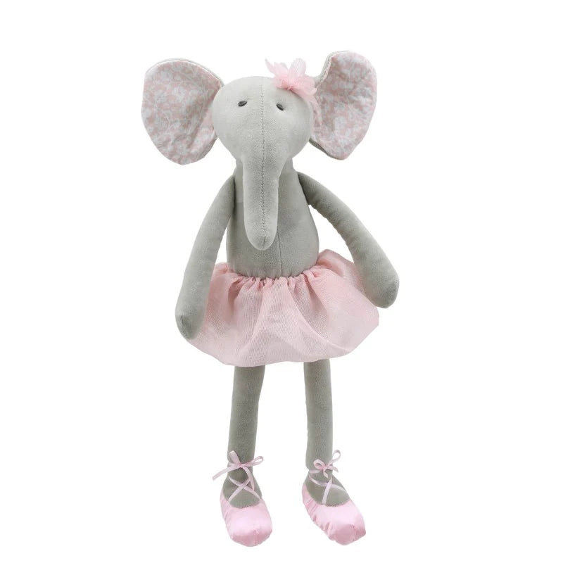 Grey elephant soft toy with pink tutu and ballet shoes 