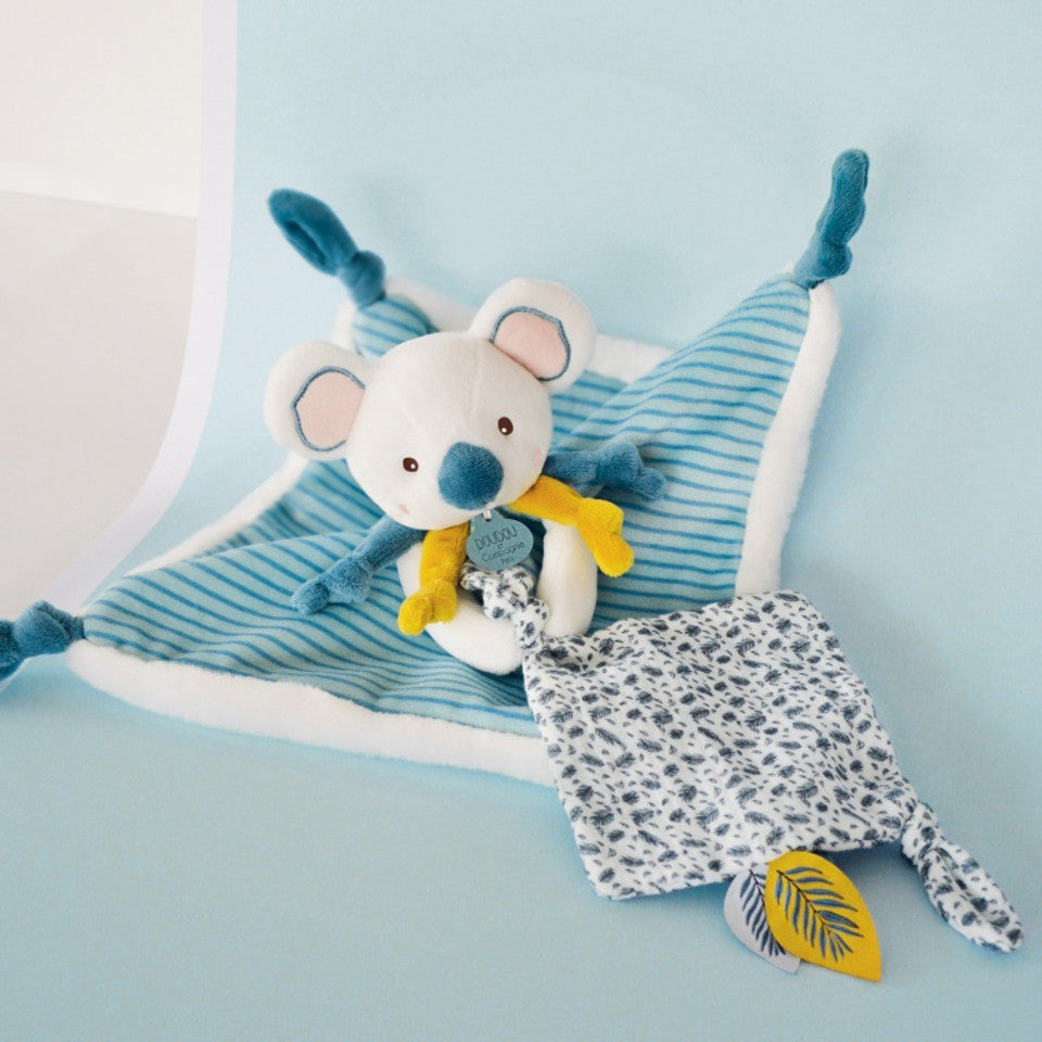 Koala comforter in lovely tones of turquoise and white beautifully boxed ready to gift