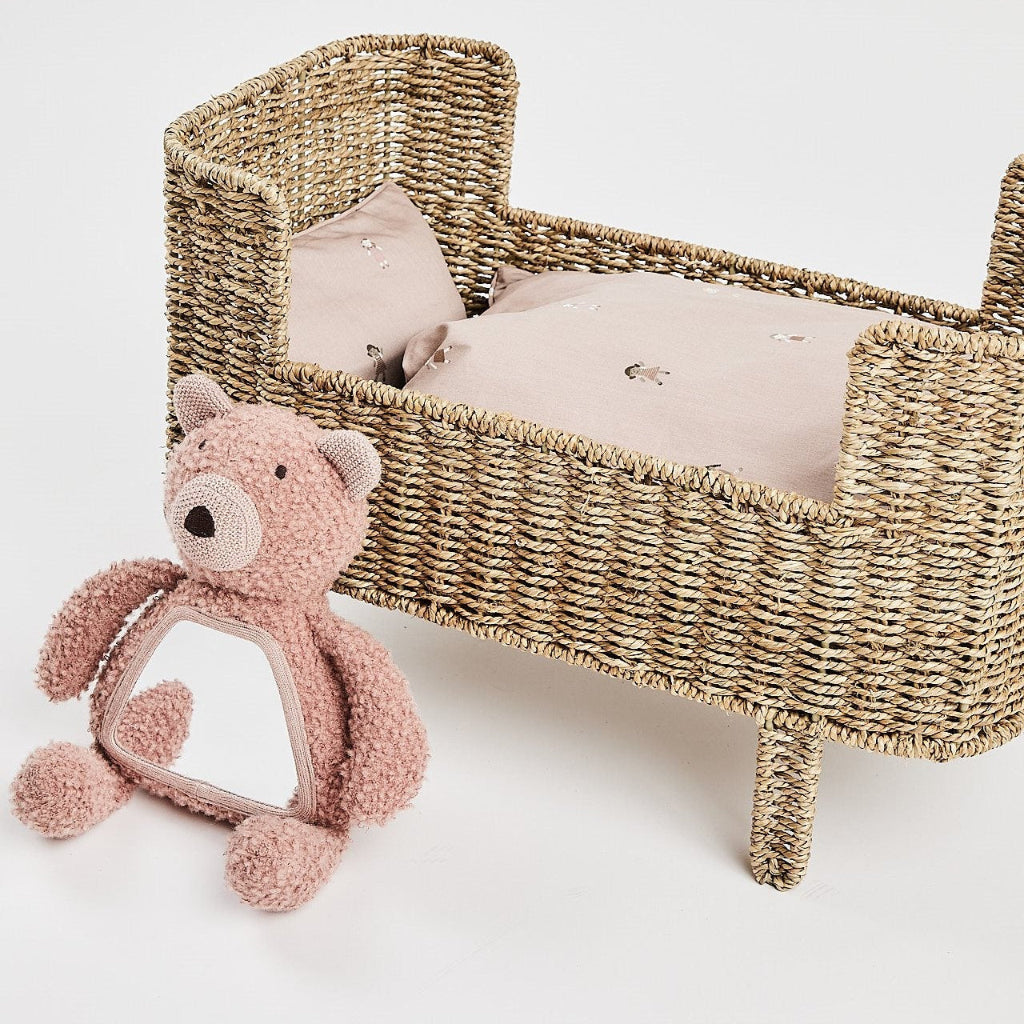 Luxury Activity Bear With. Mirror In Wool Bouclé Rose