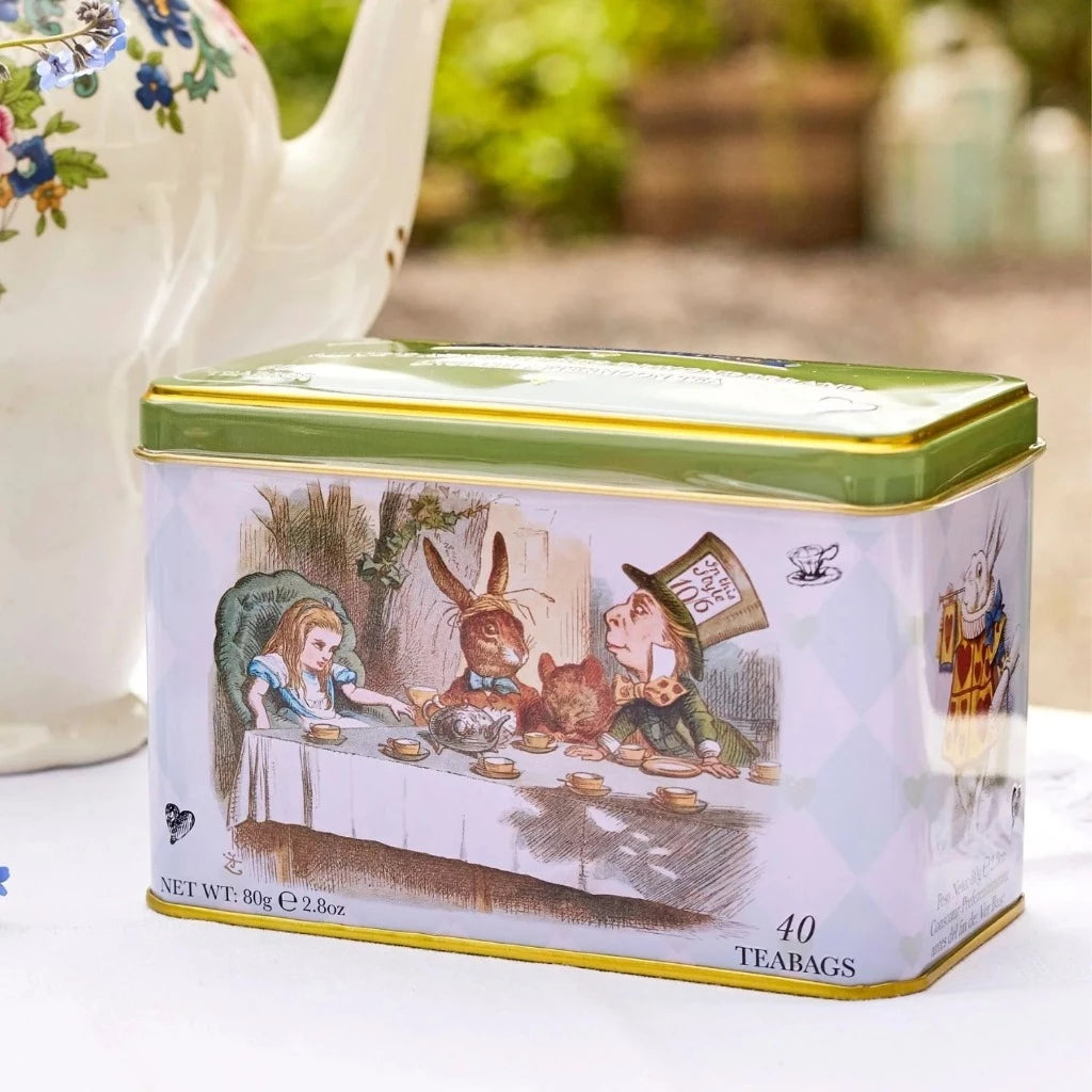 Alice in wonderland tea tin with tea bags