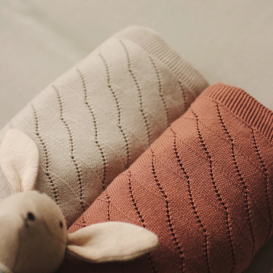 Luxury baby blankets in neutral tones and a waffle design
