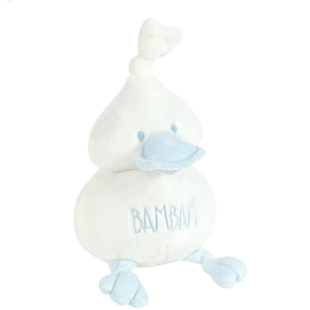 White plush duck with blue beak and feet