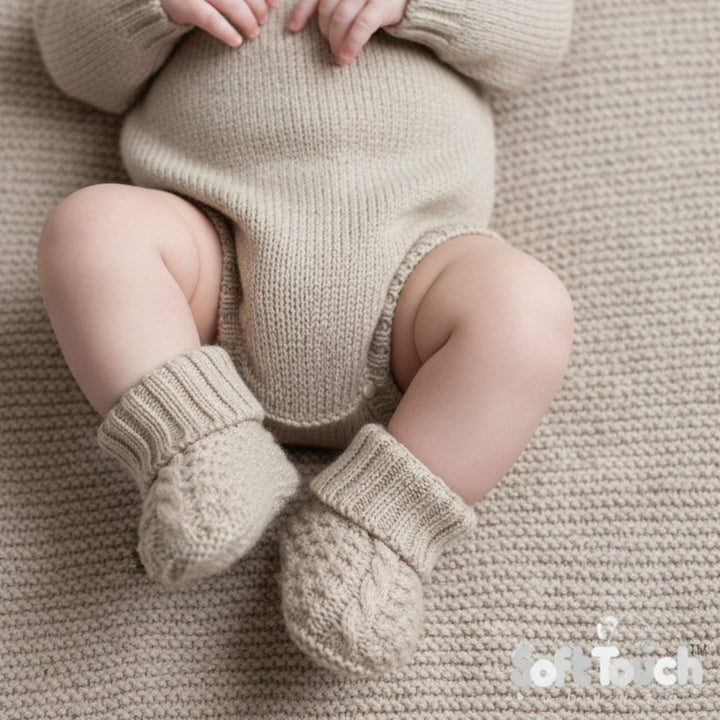 Premium Cotton Baby Bootees In Biscuit