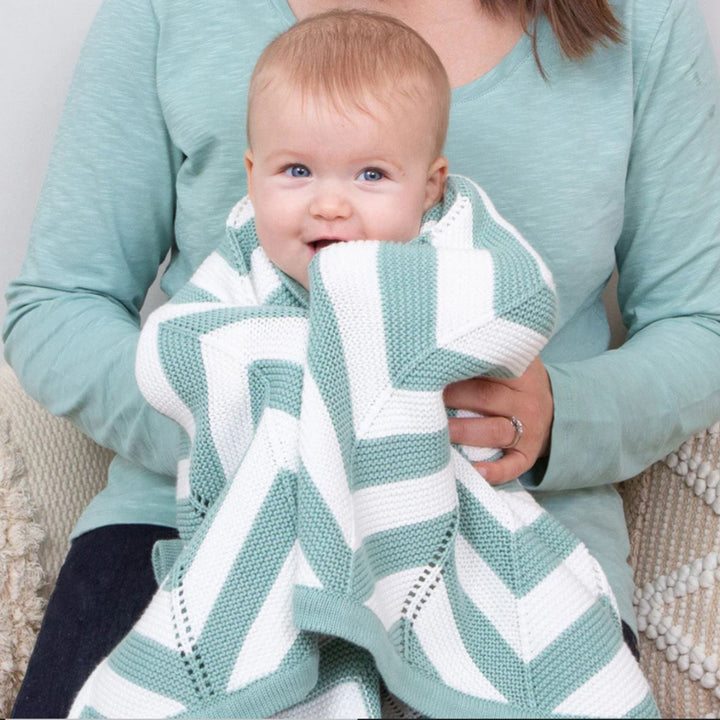 green wih whie chevrons organic baby blanket