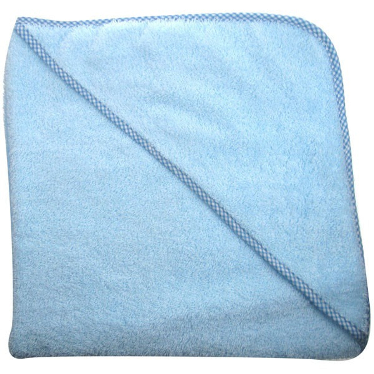 Blue hooded aby towel with check trim