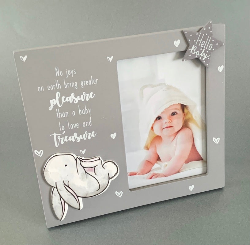 Grey baby frame with white bunny