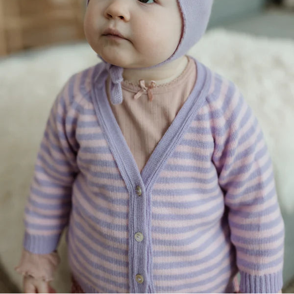 Cashmere Baby Cardigan Lupin And Marshmallow Stripe