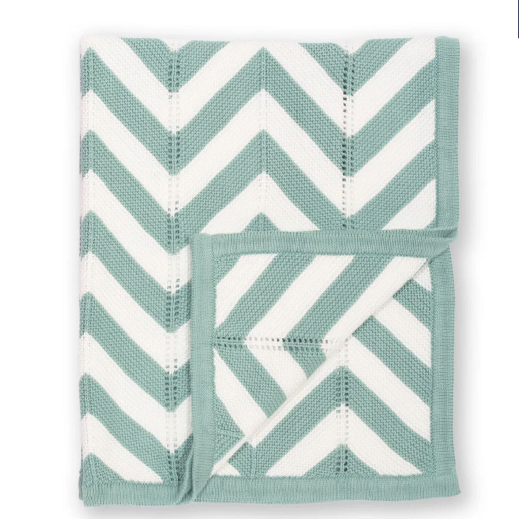 green and white chevron knit baby organic blanket