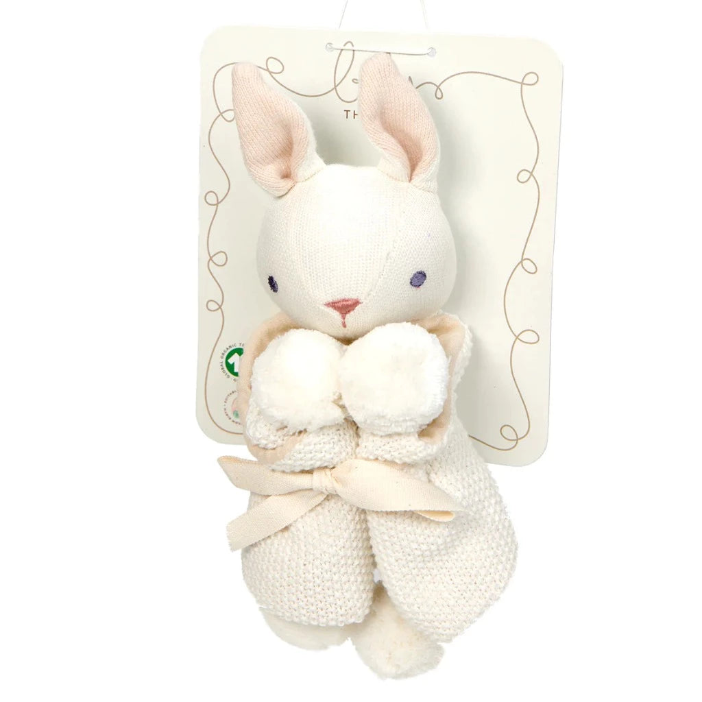 Baby bunny comforter knitted in white GOTS certified organic cotton