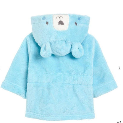 Blue baby dressing gown with teddy face and ears