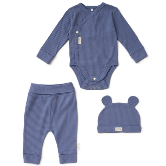 Organic Baby Clothing Set In Dusty Blue