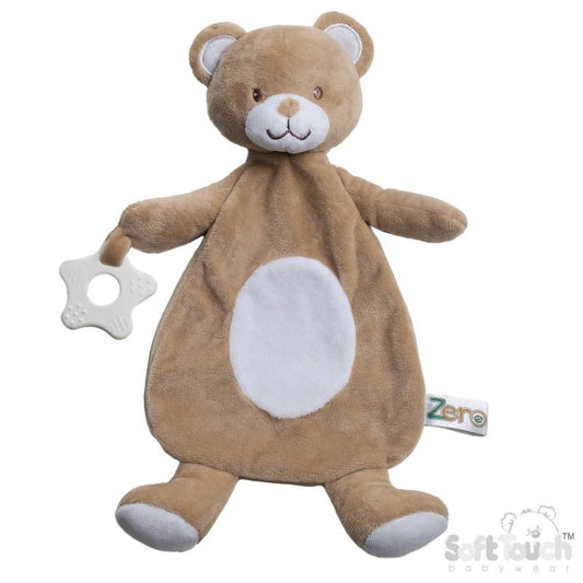 brown teddy comforter with teether, white tummy , eco friendly