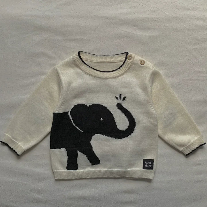 Fable And Bear Cream And Black Organic Cotton Elephant Baby Jumper And Jogger Set