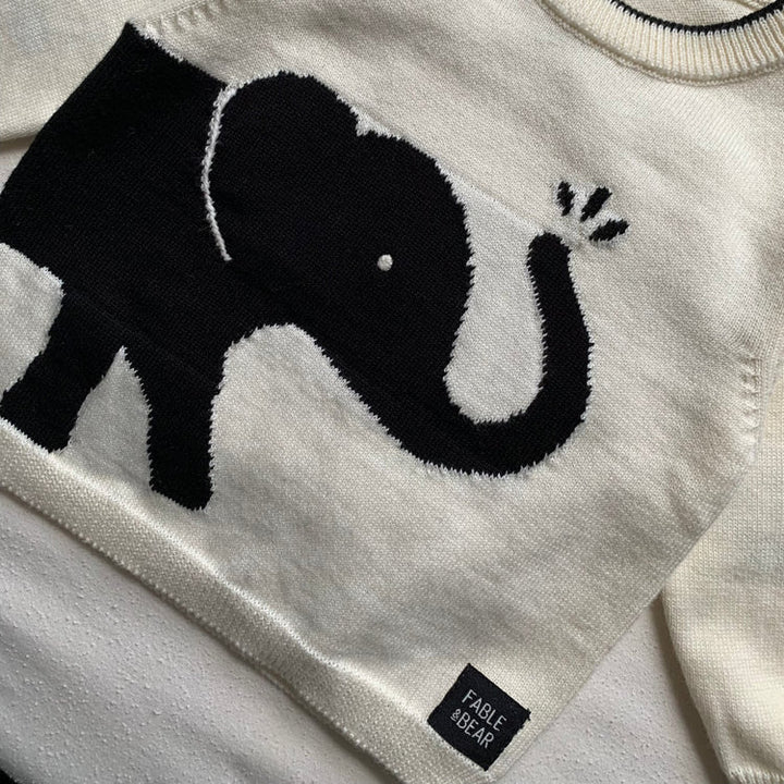 Fable And Bear Cream And Black Organic Cotton Elephant Baby Jumper And Jogger Set